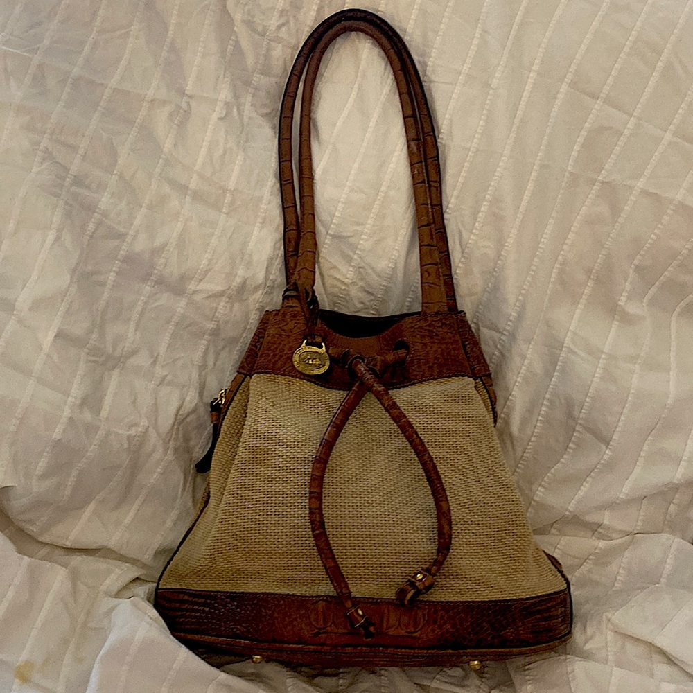 BRAHMIN WOVEN / LEATHER HOBO BAG